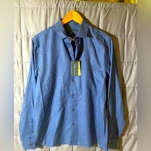 Perry Ellis Men's Long Sleeve Jacquard Solid Shirt, Medium Untucked Shirt